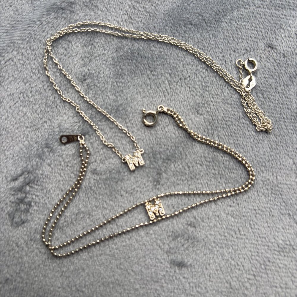 Sterling 925 Necklace and Bracelet Letter "M"